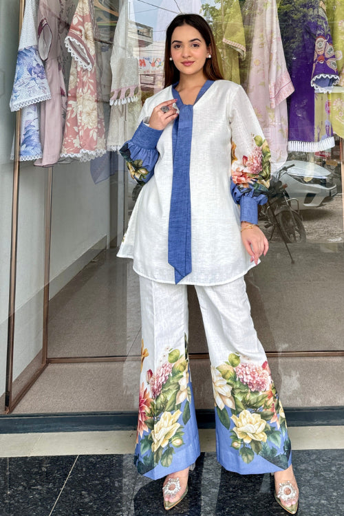 White Blue Co Ord Set